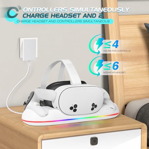 HURRA Charging Dock for Meta Quest 3S/3/2/Pro | Fast Charging Station with LED Indicator/Magnetic Charging Headset & Controllers, USB-C Charger & Cable - size: Charging Dock for Quest 2/3/3S