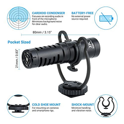 JJC Camera Shotgun Microphone Mic for Canon EOS R RP R5 R6 R7 R10 R50 R100 | for Sony ZV-1 II ZV1 ZV-1F ZV1F A6700 A6400 A6300, Nikon Z50 II Zf Z30 Z6 Z7 II, Fuji X-T5 X-T4 X-S20 and More Cameras