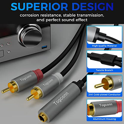 6.35mm to 2RCA Audio Cable,6.35mm 1/4 inch Female TRS to Stereo Dual RCA Male Y Splitter Audio Adapter Cable Gold Plated Plug (10 Inch/25CM) - size: 1 Pack, style: 6.35(female) to 2RCA(male)