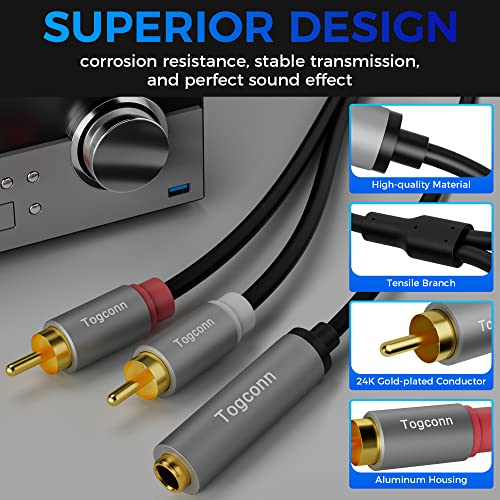 6.35mm to 2RCA Audio Cable,6.35mm 1/4 inch Female TRS to Stereo Dual RCA Male Y Splitter Audio Adapter Cable Gold Plated Plug (10 Inch/25CM) - size: 1 Pack, style: 6.35(female) to 2RCA(male)