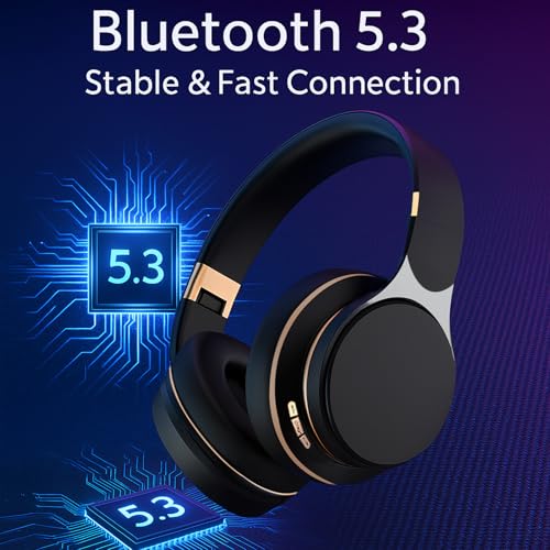 Wireless Bluetooth Headphones Over-Ear Foldable Headset – HiFi Stereo, Deep Bass, Portable Wireless Headphones with Hidden Mic for Travel, Office & Home (Black)
