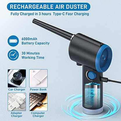 ATEngeus Compressed Air Duster, Electric Air Duster, Cordless Air Duster for Computer, Stepless Speed, Keyboard Cleaner, Replace Canned Air, Brushless Motor, 6000mAh