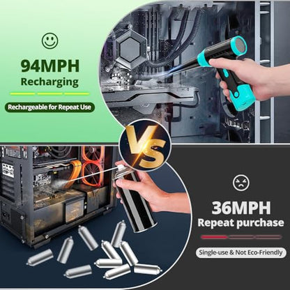 Compressed Air Duster Keyboard Cleaner, Electric Air Blower Cleaning Kit | 150,000 RPM Mini Blower Spray to Dust Off Car, PC, Keyboard, Vacuum (Green) - color: Green
