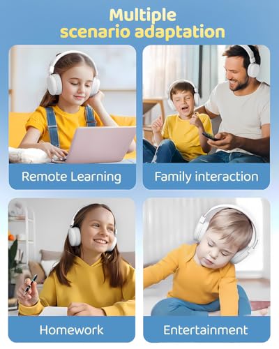 awatrue Kids Over-Ear Bluetooth Headphones, 85dBA Safe Volume, White | Built-in Microphone, Bluetooth 5.4, Foldable, 50H Playtime, USB-C Charging - color: White