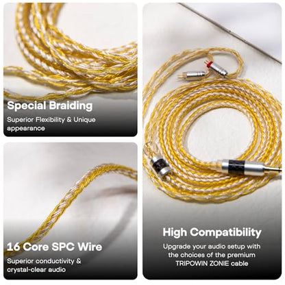 Linsoul Tripowin Zonie 16 Core SilverPlated IEM Cable, Recessed 2pin, 3.5mm - color: Gold