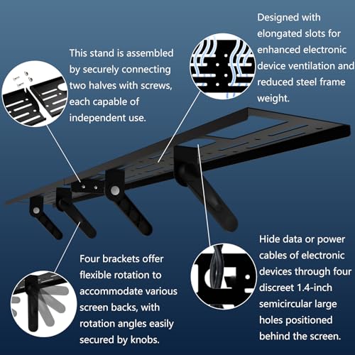 TV Top Shelf, 35.4" Metal Monitor Mount Floating Stand with Storage Boxes,Cable Box Above Screen for Apple TV,Sound Bar,Speaker,Router,Switch,Remote Control,DVD,Tv Accessories