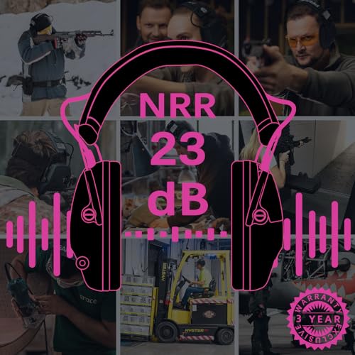 PROHEAR Electronic Ear Protection for Shooting with 4X Sound Amplification, Gun Range Hearing Protection Muffs, NRR 23dB Noise Reduction Headphones for Hunting, Pink - style: Electronic-pink