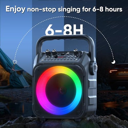 Karaoke Machine, Portable Bluetooth Speaker with 2 Wireless Microphones for Adults & Kids with Lights, Karaoke Microphone with PA System Supports USB/TF/REC/FM/AUX for Home Party Home System Packages - size: 2 Mics