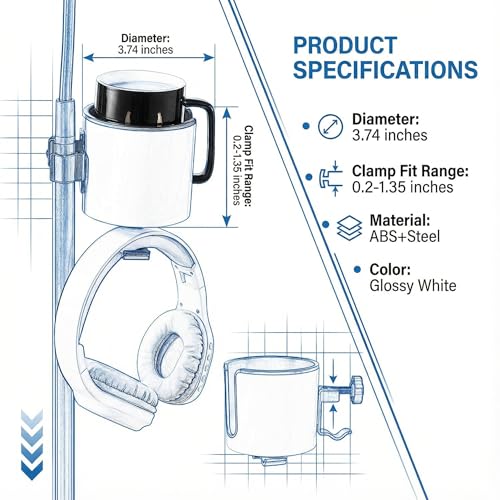 2-in-1 Mic Stand Cup Holder with Headphone Hanger for Studio Musicians