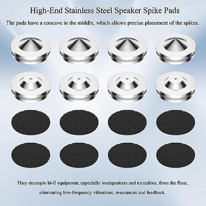 Audiocrast 4X HiFi Speaker Spikes, Isolation Stand Feet Pad, Stainless Steel Shock Absorber Vibration Dampener with Non-Slip Mats for Audio Speaker Subwoofer CD DVD Amplifier Turntable DAC - size: 27MM x 11MM x 9MM
