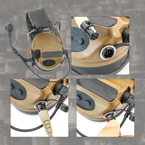 Tactical Headset Hearing Protection Sound Pickup Earmuff+U94 PTT+Detachable 7.0mm Cable for Airsoft Sports-HC5PRO(Coyote Brown) - color: Coyote Brown