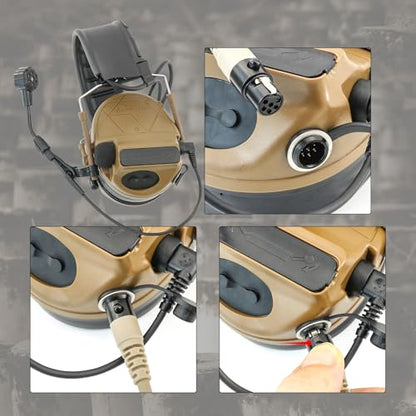Tactical Headset Hearing Protection Sound Pickup Earmuff+U94 PTT+Detachable 7.0mm Cable for Airsoft Sports-HC5PRO(Coyote Brown) - color: Coyote Brown
