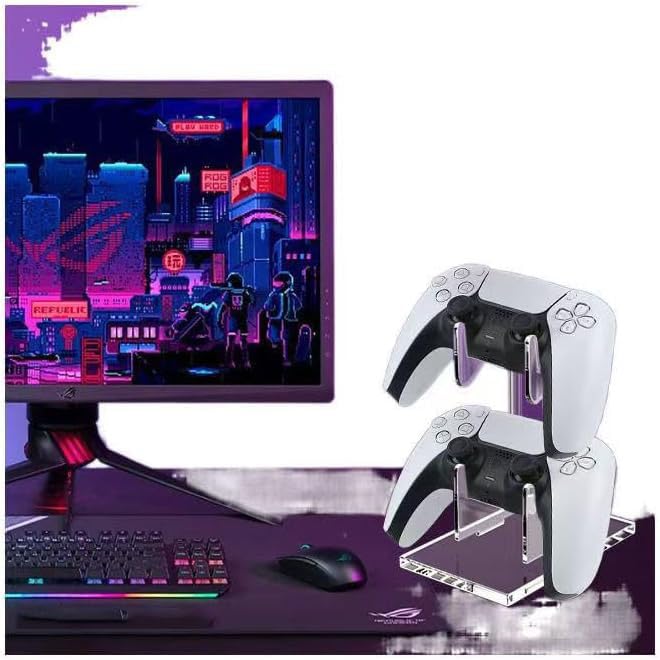 Game Controller Holder 2 Tiers - Universal Dual Controller & Headphone Stand, Acrylic Clear Display Stand Compatible with Nintendo Switch, Xbox, PS5, PS4 - Desk Mounts - size: 2 Tiers
