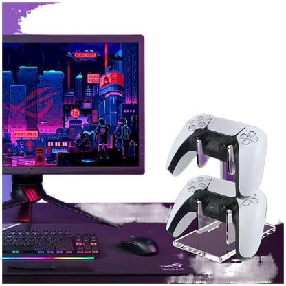 Game Controller Holder 2 Tiers - Universal Dual Controller & Headphone Stand, Acrylic Clear Display Stand Compatible with Nintendo Switch, Xbox, PS5, PS4 - Desk Mounts - size: 2 Tiers