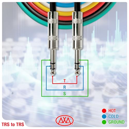 AxcessAbles 20ft 6-Pack TRS to Audio Cables - 1/4" Balanced, Multi-Color, Male-to-Male, Studio & Home Audio - size: 20ft
