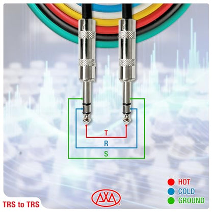 AxcessAbles 20ft 6-Pack TRS to Audio Cables - 1/4" Balanced, Multi-Color, Male-to-Male, Studio & Home Audio - size: 20ft