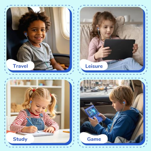 Owliwise USB C Kids Wired Earbuds with Case, mic, 85/94dB Volume Limited - color: Blue