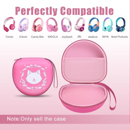Kids Headphones Case for Tonies/iClever Etc Headphone,Cat Red,Case Only | for iClever BTH12 HS19 BTH20 BTH22 BTH26/Candy Bila/Acer/JBL Junior 320/MIDOLA/JoySpark/ADOOPE Etc Girls Boy Kid Headphone - color: Cat Red