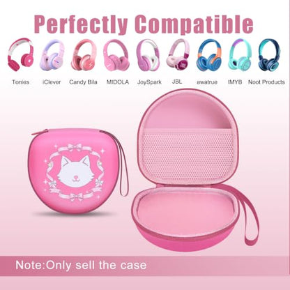 Kids Headphones Case for Tonies/iClever Etc Headphone,Cat Red,Case Only | for iClever BTH12 HS19 BTH20 BTH22 BTH26/Candy Bila/Acer/JBL Junior 320/MIDOLA/JoySpark/ADOOPE Etc Girls Boy Kid Headphone - color: Cat Red