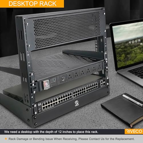 RIVECO 4u Tabletop Rack for Audio & Network, Desktop Rack Shelf Open Frame Sound Recording Shelf, Tappered Holes Black 2 Post - size: 4u