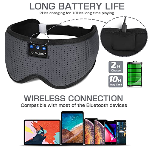 LC-dolida Sleep Headphones, Sleep Mask Bluetooth Wireless Music Eye Mask, Sleeping Headphones for Side Sleepers Sleep Mask with Bluetooth Headphones Ultra-Thin Stereo Speakers Perfect for Sleeping - color: Classical Grey