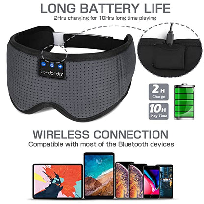 LC-dolida Sleep Headphones, Sleep Mask Bluetooth Wireless Music Eye Mask, Sleeping Headphones for Side Sleepers Sleep Mask with Bluetooth Headphones Ultra-Thin Stereo Speakers Perfect for Sleeping - color: Classical Grey