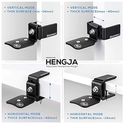 BRAINWAVZ Hengja - The Desk Headphone Stand Hanger Mount, All Metal, Rotatable Mount, PC & Gaming Headset Holder
