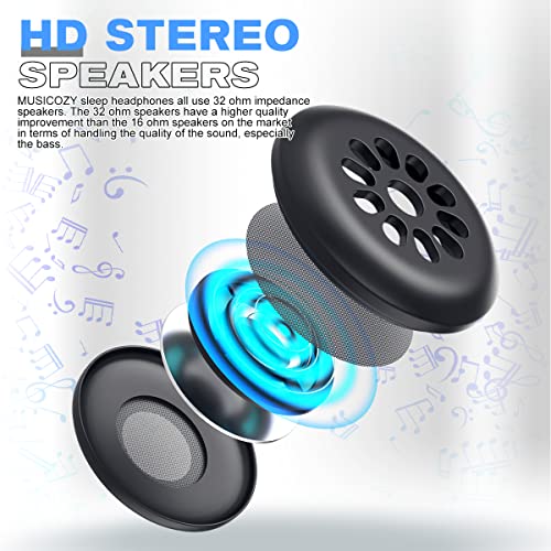 MUSICOZY Bluetooth 5.4 Sleep Headphones Sleeping Eye Mask Earbuds Headband | HD Stereo Sound, Wireless Headphones with Soft Lining Blackout Washable Design for Side Sleepers Travel Meditation Relaxation - color: Navy Blue