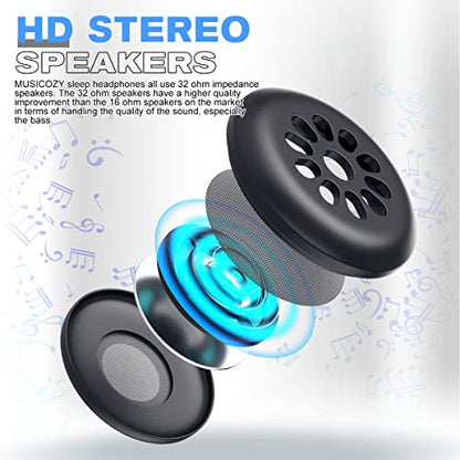 MUSICOZY Bluetooth 5.4 Sleep Headphones Sleeping Eye Mask Earbuds Headband | HD Stereo Sound, Wireless Headphones with Soft Lining Blackout Washable Design for Side Sleepers Travel Meditation Relaxation - color: Navy Blue