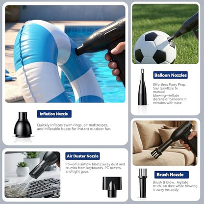 fourq Compressed Air Duster,Mini Vacuum Cleaner 2-in-1,4000 mAh,130,000 RPM Brushless Motor,8000Pa，120MPH/1.1LB Thrust Car Dryer Air Blower for Car Cleaning,Computer Cleaning