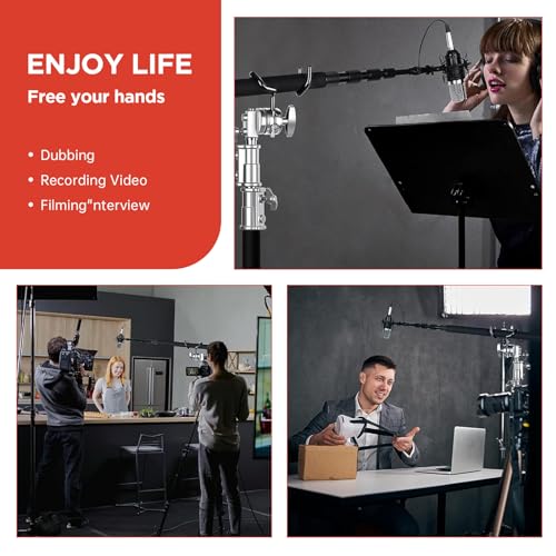 Metal Microphone Boom Pole Support Holder for C-Stands and Mic Stands,Non-Slip Matte Cradle Mount for Mic and Audio Equipment Fits Grip Head
