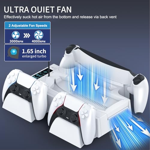 PS5 / PS5 Slim Cooling Station with PlayStation Portal and Controller Charging Station, Cooling Stand for PlayStation 5, PS 5 Portal Charger Dock Accessories with Cooler Fan, Headset Holder, 4 USB Hub