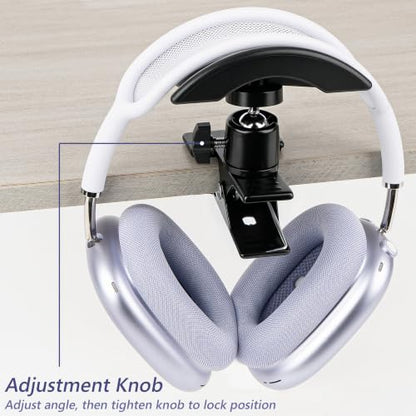 GEEKRIA Adjustable Clamp-On Headphone Holder, No-Drill Metal Headset Stand with Headband Rest, Under Desk Mount for Gaming Headsets, Home & Office, Black