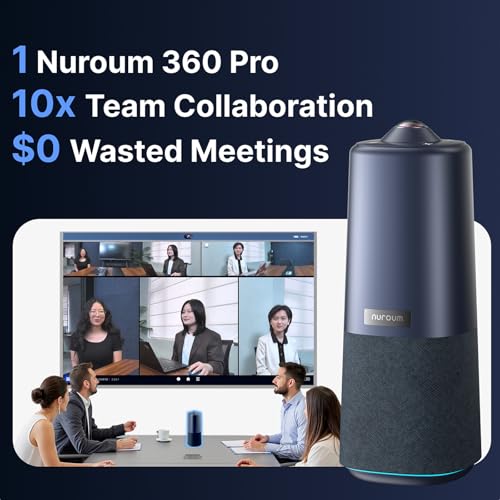 NUROUM 360 Pro Conference Room Camera System with Mic, 3 AI Modes | 360° Panoramic View, Sony 12MP CMOS Sensor, 6 Omnidirectional Mics, Plug-and-Play, Versatile Compatibility, Remote Control