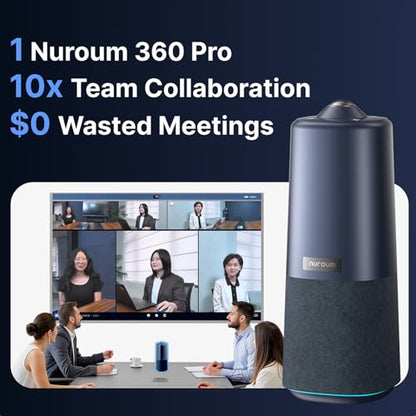 NUROUM 360 Pro Conference Room Camera System with Mic, 3 AI Modes | 360° Panoramic View, Sony 12MP CMOS Sensor, 6 Omnidirectional Mics, Plug-and-Play, Versatile Compatibility, Remote Control