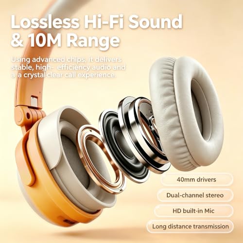 Cat Ear Headphones for Kids & Adults, LED Gaming Headset | Headphones Wired & Bluetooth Mode with Built-in Mic,Compatible with Phone/Laptop/PC/Tablet,Foldable Cute Headphones,Khaki - color: Khaki
