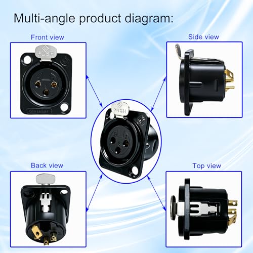 RIVIERA XLR Panel Mount Chassis 3pin Male & Female Nickel Plated Metal Housing and 24K Gold-Plated Contacts (5 Male + 5 Female Black) - color: Black, size: Male+Female