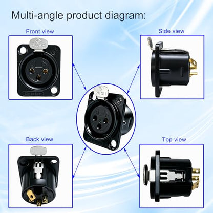 RIVIERA XLR Panel Mount Chassis 3pin Male & Female Nickel Plated Metal Housing and 24K Gold-Plated Contacts (5 Male + 5 Female Black) - color: Black, size: Male+Female