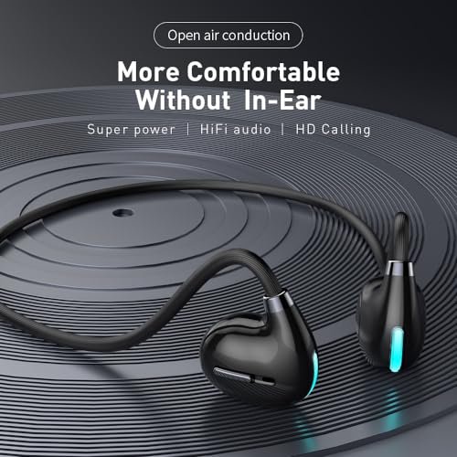 IHAO Air Conduction Wireless Bluetooth Headphones Cool Flash Light-Open-Ear Design Lightweight & Pain-Free Sweatproof Sport Headphones with Mic Earphone Ideal for Running Cycling and Sports-F806 Black - color: F806 Black
