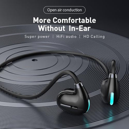 IHAO Air Conduction Wireless Bluetooth Headphones Cool Flash Light-Open-Ear Design Lightweight & Pain-Free Sweatproof Sport Headphones with Mic Earphone Ideal for Running Cycling and Sports-F806 Black - color: F806 Black