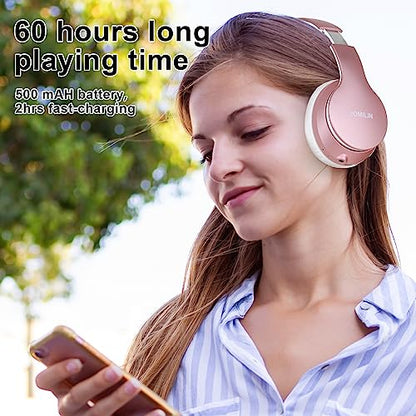 JOMILIN B9 Bluetooth Headphones Over-Ear, 3 EQ Music Modes and 50H Playtime Wireless Headphones with Mic, Hi-fi Stereo Lightweight Folding Headset, Volume Control for Travel Tablet PC (Rose Gold) - color: Rose Gold