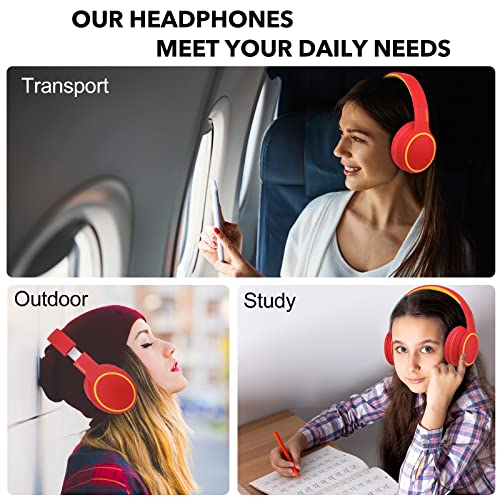 B10 Wireless Bluetooth Over-Ear Headphones, Lightweight Folding Stereo Bass Headset with Mic, 50H Playtime, Volume Control, Bluetooth 5.3 Headphones for iPad/Travel/Tablet/PC (Red) - color: Red