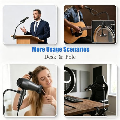 Kereal Microphone Stand Arm Gooseneck 22” Extender Mic Clip With 1/4" to 3/8" Adapter Mount & Metal Crab Clamp,Mic Holder For Podium,Kick Drum,Compatible with Fifine,Shure,Blue,Snowball,AT2020,Razer - size: mic holder with 22" gooseneck