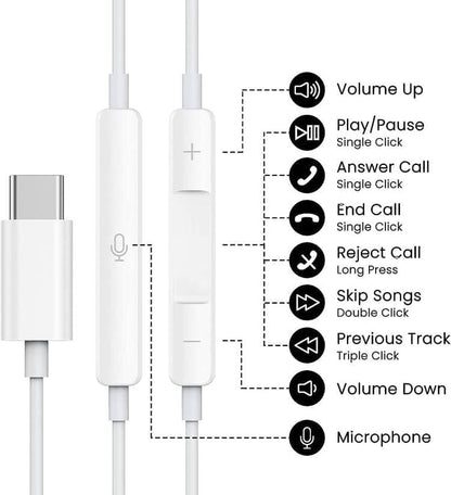 USB C Headphones Earbuds for iPhone 16, Type C Earbuds Wired Earphones (Microphone & Remote Control) Noise Cancelling for iPhone 15 Pro max, lPad Pro, Galaxy S23/S22/S21/S20/Ultra Note10/20, Pixel