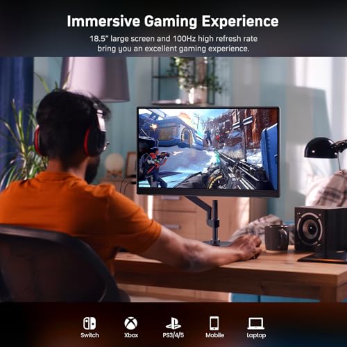 MNN 18.5" 100Hz FHD IPS USB-C HDMI Portable Gaming Monitor | 18.5" FHD IPS 100Hz, built-in stand & dual speakers, USB-C/HDMI, for PC/Phone/PS5/Xbox/Switch, travel gaming. - size: 18.5" 1080P