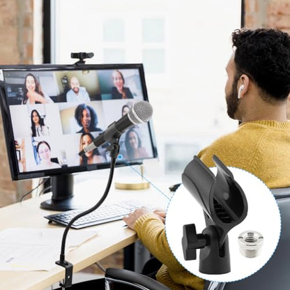 2pcs Microphone Clip Adjustable Angle U Shaped Mic Clip Holder with Screw Adapter Universal Microphone Holder for Most Wired or Wireless Handheld Microphone Stand(Black)