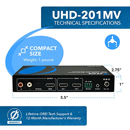 OREI 2x1 HDMI Multi Viewer Seamless Switch - 4K@60Hz RS-232 IR PIP EDID OSD