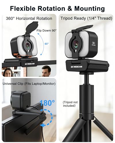 Atatat 2K Webcam for PC with Light, Microphone, Privacy Cover | Autofocus Web Camera for Desktop/Laptop/Monitor/Mac, Computer Camera for Zoom/Skype/Teams/Video Calling/Meeting