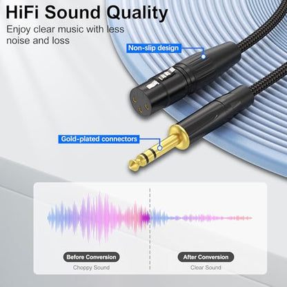 HOSONGIN XLR Female to 1/4 TRS Male Balanced Cable, 6.35mm Balanced Stereo Jack Cable with 3-Pin Connector, Nylon Braided for Live Sound, Electronic Organ, Mixers Studio Gear, 6 Feet - size: 6 Feet