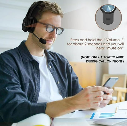 Truck Driver Bluetooth Headset with Mic, Single Ear Wireless Headset, Noise Cancelling Microphone & Mute, 50H Long Battery Life, Hands Free Headset for Trucker, Call Center, Home Office (Black)